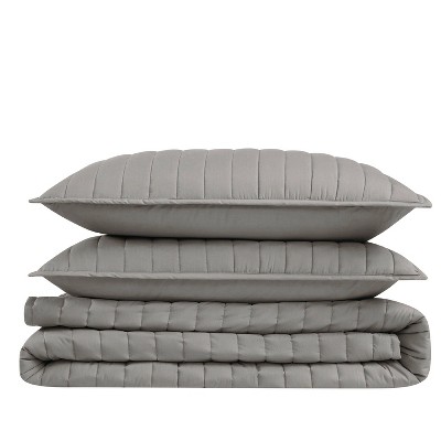 Gray King Cotton Percale Quilt Set with Shams