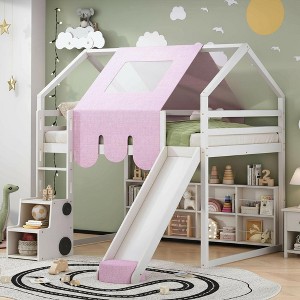 Polibi Loft Playhouse Bed with Slide, Tent Canopy & Built-in Storage - 1 of 4