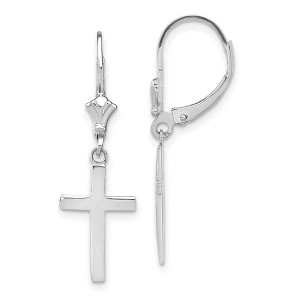 Black Bow Jewelry Polished Hollow Cross Lever Back Earrings in 14k White Gold - 1 of 4