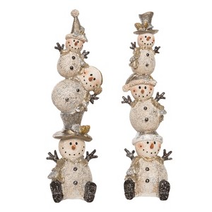 Transpac Resin Metallic Stacked Snowman Figurine Set of 2 - Charming Christmas Decorative Objects for Holiday Cheer - 1 of 1