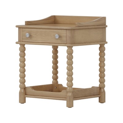 LIVAREEmlen Retro Style Nightstand with Drawer and Open Shelf for Bedroom, Bedside Table with Turned Legs and Metal Handle