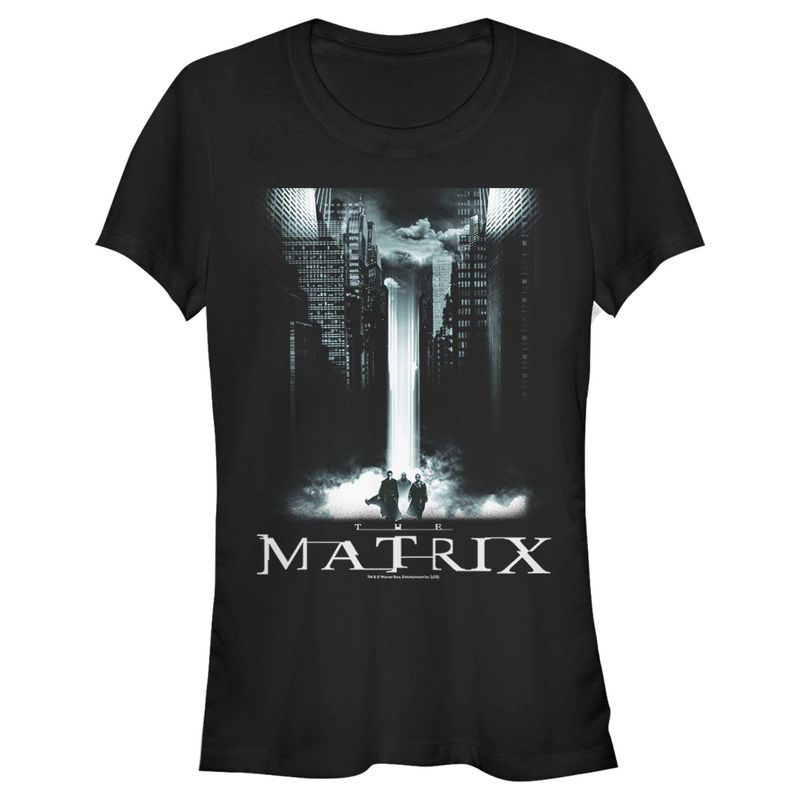 Juniors Womens The Matrix Cityscape Poster T-Shirt, 1 of 5