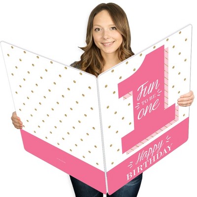 Big Dot of Happiness 1st Birthday Girl - Fun to be One - Happy First Birthday Giant Greeting Card - Big Shaped Jumborific Card