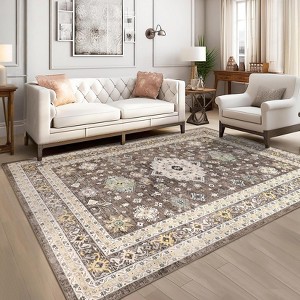 Washable Indoor Rug, Non-Slip & Non-Shedding, Vintage Floral Hallway Runner, Foldable Low Pile, Oriental Medallion Design - 1 of 4