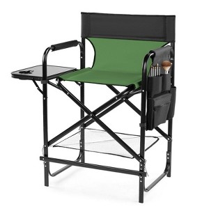 Karl Home 26in Navy Iron Pipe Folding Director Chair with Built-in Cup Holder, Side Table, Storage Pocket - 1 of 4
