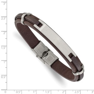 Chisel Stainless Steel Brushed Brown Leather 8.5" ID Bracelet - 1 of 4