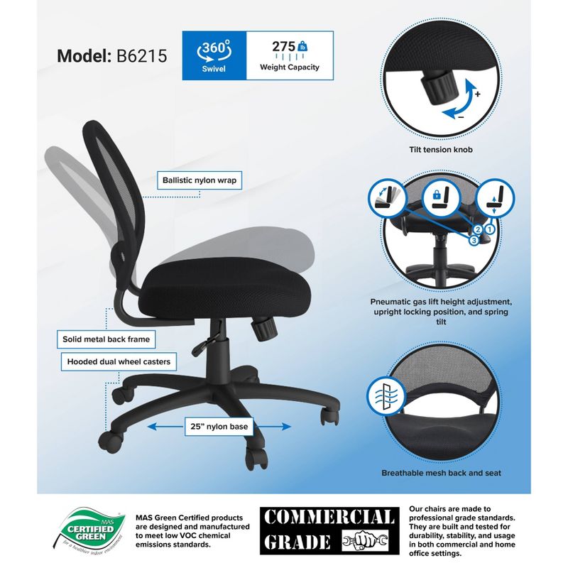 Mesh Chair Black - Boss Office Products, 6 of 8
