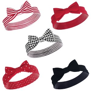 Hudson Baby Infant Girl Cotton Headbands 5pk, Red Houndstooth, 0-24 Months - 1 of 1