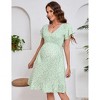 Women's V Neck Maternity Smocked Short Sleeve Summer Dress  Boho Ruffle Casual Swing Midi Dress - 4 of 4