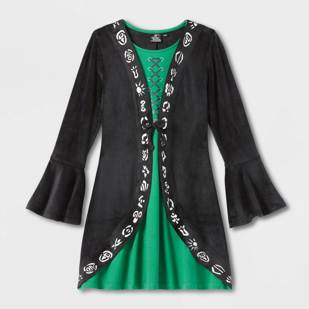 Girls' Disney Hocus Pocus Winnifred Sanderson Halloween Cosplay Dress - Black/Green XL