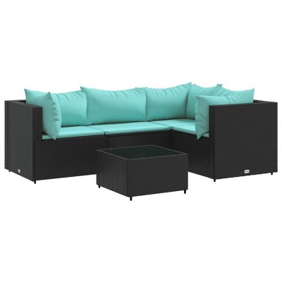 vidaXL Patio Lounge Set Black, Water blue