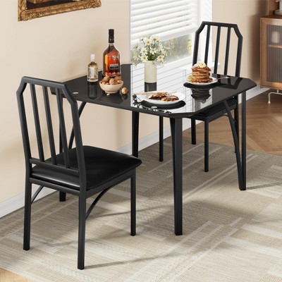 Glass Dining Table Set for 2, Kitchen Table and Chairs for 2 with with Chamfer Design