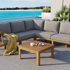 4 Piece L-Shaped Wood Patio Furniture Set,Wood Garden Sectional Sofa Set with Side Table,Outdoor Patio Conversation Sets with Cushions-Coolbibila - 3 of 4