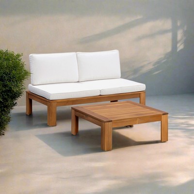 Acacia Modular Outdoor Sofa Set with Convertible Chaise Lounge, Natural Finish
