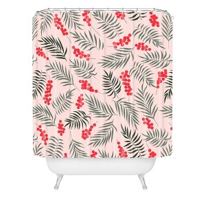 Emanuela Carratoni Holiday Mistletoe Christmas Shower Curtain Pink - Deny Designs - 1 of 3