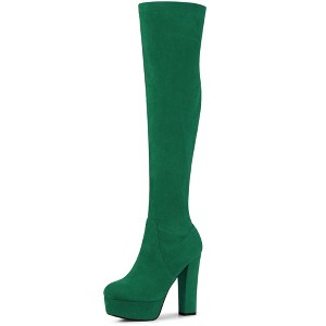 Perphy Women's Platform Chunky Heel Round Toe Over the Knee Thigh High Boots - 1 of 4