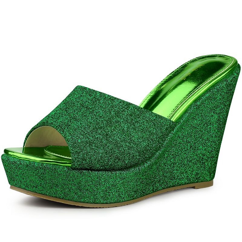 Allegra K Women's Glitter Platform Slip-on Wedge Heels Sandals, 1 of 6