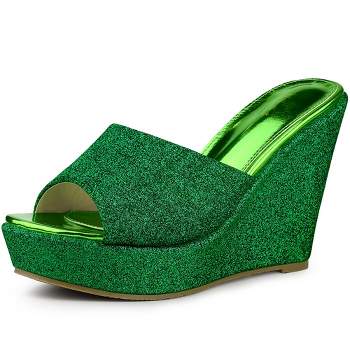 Allegra K Women's Glitter Platform Slip-on Wedge Heels Sandals