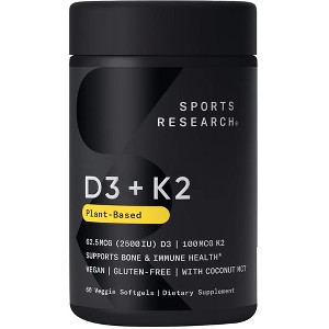 Sports Research Vegan Vitamin K2 + D3 Dietary Supplement - 60 Softgels - 1 of 2