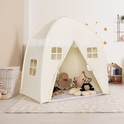 Costzon Kids Play Tent, Large Cotton Canvas Playhouse with Non-Slip Cloth, 4 Windows, Zipper, Carry Bag for Indoor/Outdoor Use (White)