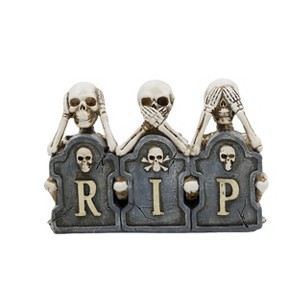 Transpac Resin Skeletons Behind Tombstones Halloween Figurines Multicolor Tabletop Decor for Spooky Celebrations - 1 of 1