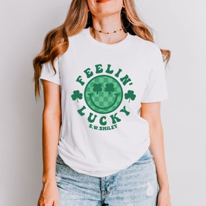 S.W.Smiley Feelin Lucky Checkered Smiley Face  - Women's Short Sleeve Graphic T-Shirt - 1 of 4