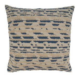 Saro Lifestyle Textured + Printed Pillow - Poly Filled, 22" Square, Blue - 1 of 3