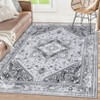 Vintage Washable Floral Area Rug: Non-Slip Distressed Oriental Carpet with Medallion – Low-Pile Accent Floor Mat for Living Room, Laundry Room - 3 of 4