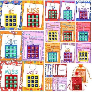 Joyfy 28 Packs Valentine's Day Gift Cards with Tic-Tac-Toe Keychain for Kids Party Favor, Classroom Exchange Prizes, Valentine’s Greeting Cards - 1 of 4