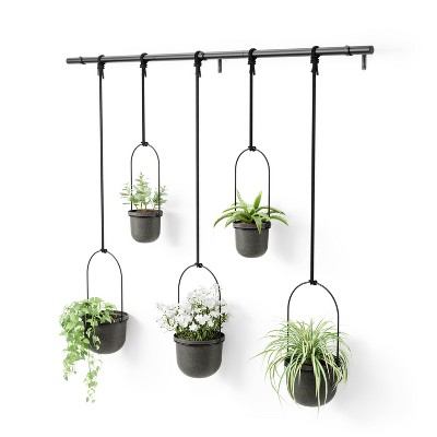 Black Adjustable Hanging Planter Set with Recycled Pots