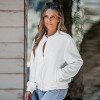 Women's White Ribbed Knit Standing Collar Bomber Jacket - Cupshe - 2 of 4