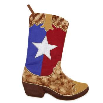 Northlight 18.5" Brown and Red Texas Flag Cowboy Boot Christmas Stocking