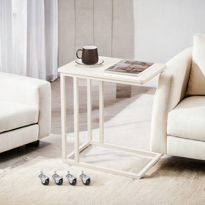 C Shaped End Table TV Tray End Table, C Shaped TV Tray With Metal Frame Rolling Casters TV Tables For Living Room For Eating Bed Table Tray