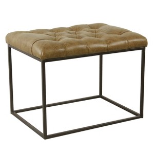 Small Decorative Ottoman Faux Leather Brown - HomePop: Metal Frame, Tufted, 250lb Capacity - 1 of 4