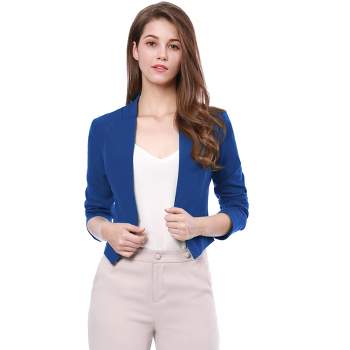 Allegra K Women's Collarless Work Office Long Sleeve Cropped Blazers