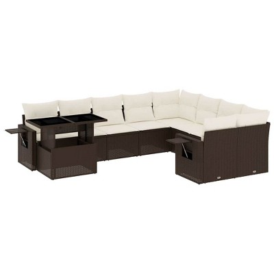 vidaXL Patio Sofa Set with Cushions Outdoor Furniture 10 Piece Poly Rattan - Brown and Cream