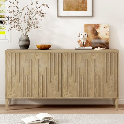 Sapphtopaz 4-Door Hidden Handle Storage Cabinet Sideboard Buffet Cabinet with Storage TV Stand for Kitchen, Living Room, Entrance