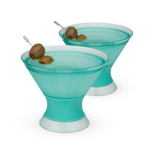 HOST Freeze Insulated Martini Cooling Cups, Plastic Freezer Gel Chiller Double Wall Stemless Cocktail Glass Set of 2 9oz, Tinted Aqua Blue - 1 of 4