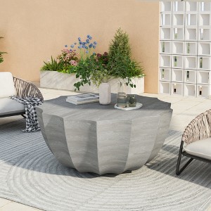 35" Modern Round Outdoor Coffee Table - Durable MgO Cement Design for Patio, Garden & Living Room -- Frevyn - 1 of 4