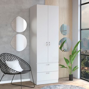 Gulches Modern 76" High Armoire Wardrobe Closet, Double Door, 2 Drawers, One Shelf, Hanging Rod - 1 of 4