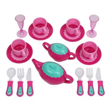 Insten 18 Piece Pink Tea Party Set for Girls and Kids, Pretend Toy Kitchen Accessories