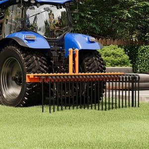 Pine Straw Needle Rake, Durable Powder Coated Steel Spring Landscape Rake Attaches to Cat 0 Cat 1,3 Point Hitch for Tractor, Orange - 1 of 4