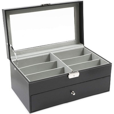 Juvale Black Sunglasses Storage Display Case, 2 Level Storage for Eyewear (13.25 x 7.5 x 6 in)