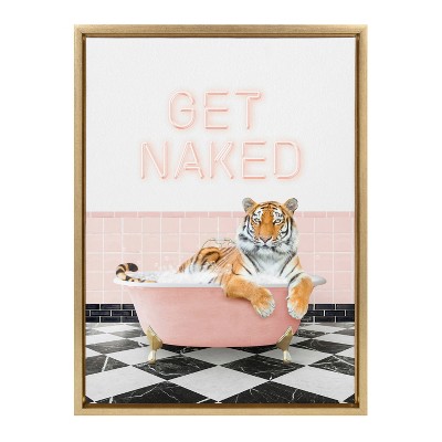 Kate & Laurel All Things Decor 18"x24" Sylvie Tiger Get Naked Retro Pink Bath Wall Art by Amy Peterson Art Studio Bright Gold