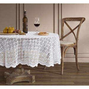 HLC.ME Alona Lace Fabric Table Cloth for Round Tables, Wrinkle Resistant, Patterned Scalloped Tablecloth - 1 of 4