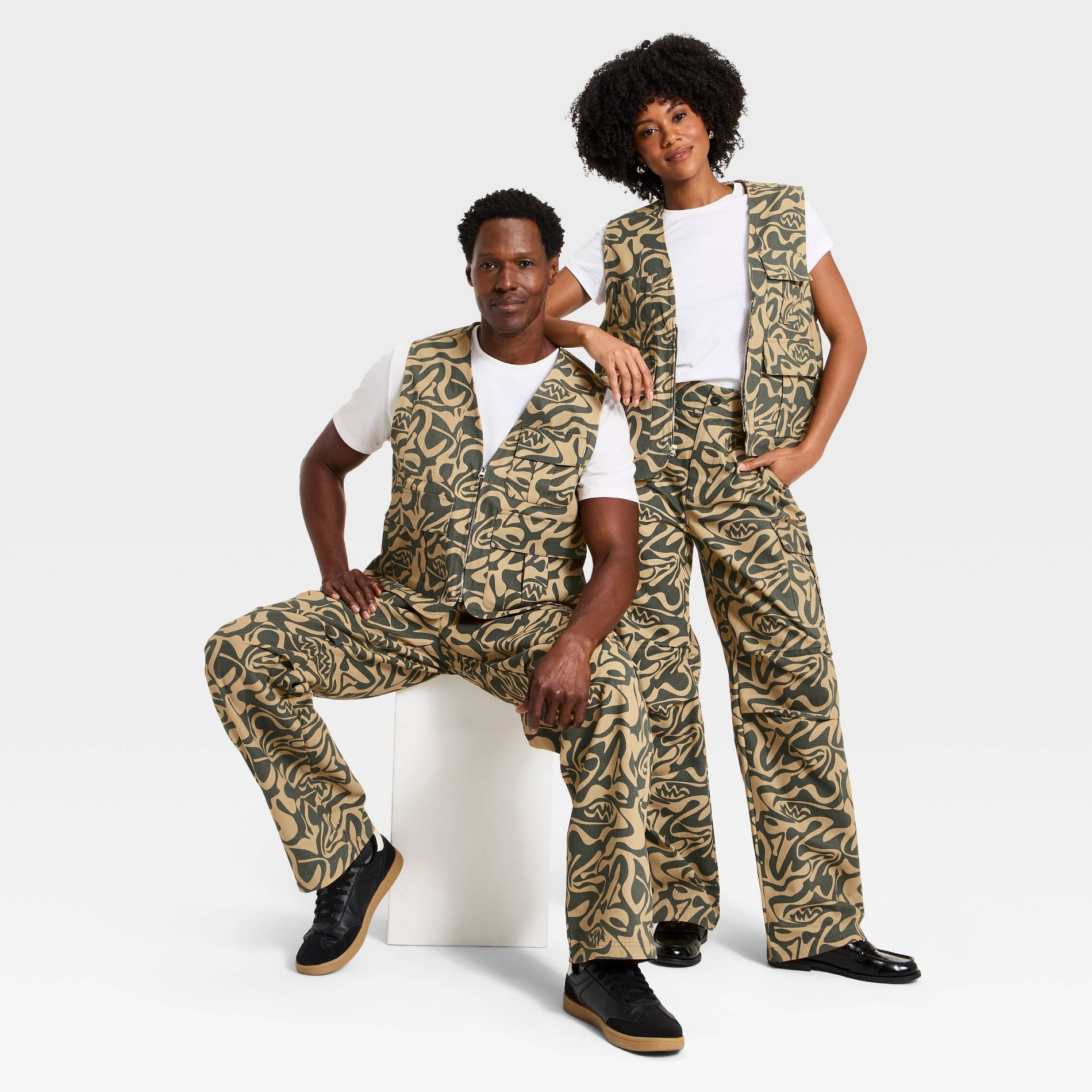 Black History Month Adult Cargo Vest - Dark Green Abstract