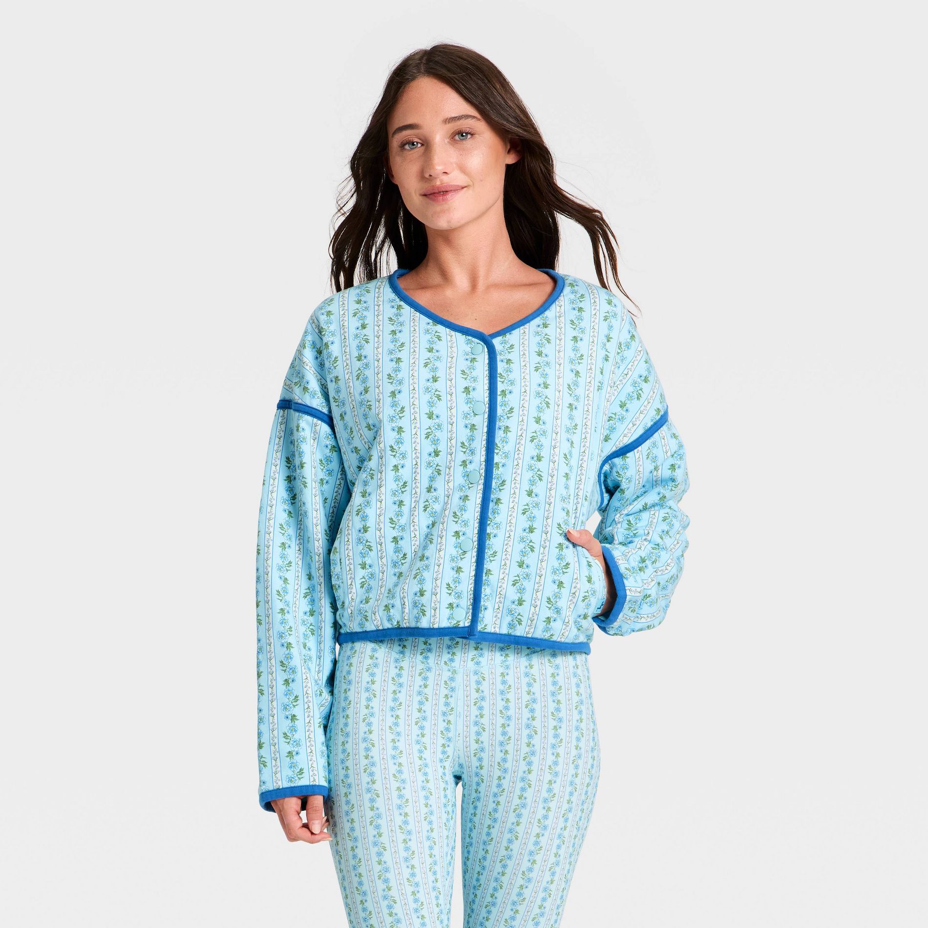Women's Quilted Floral Jacket - JoyLab™ Blue M