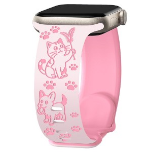 HTUTWOO Cute Apple Watch Band, Cats and Dogs Engraved Silicone Strap 38/40/41/42/44/45/49mm for iWatch Series 10 9 8 7 6 5 4 3 2 1 SE Ultra - 1 of 4