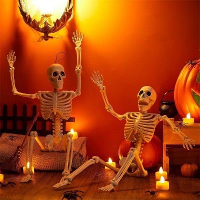 Joyfy  2pcs 24” Halloween Full Body Poseable Skeleton, Full Body Hanging Skeletons with Movable Joints for Graveyard Haunted House Party Prop Decor