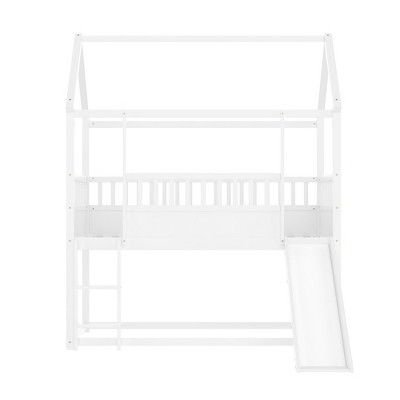 AZL1 Life Concept Beds Convertible Twin Over Twin House Bunk Bed with Slide and Ladder for Safe and Fun Kids Loft Bed, White, 78.34"*85.23"*89.17"